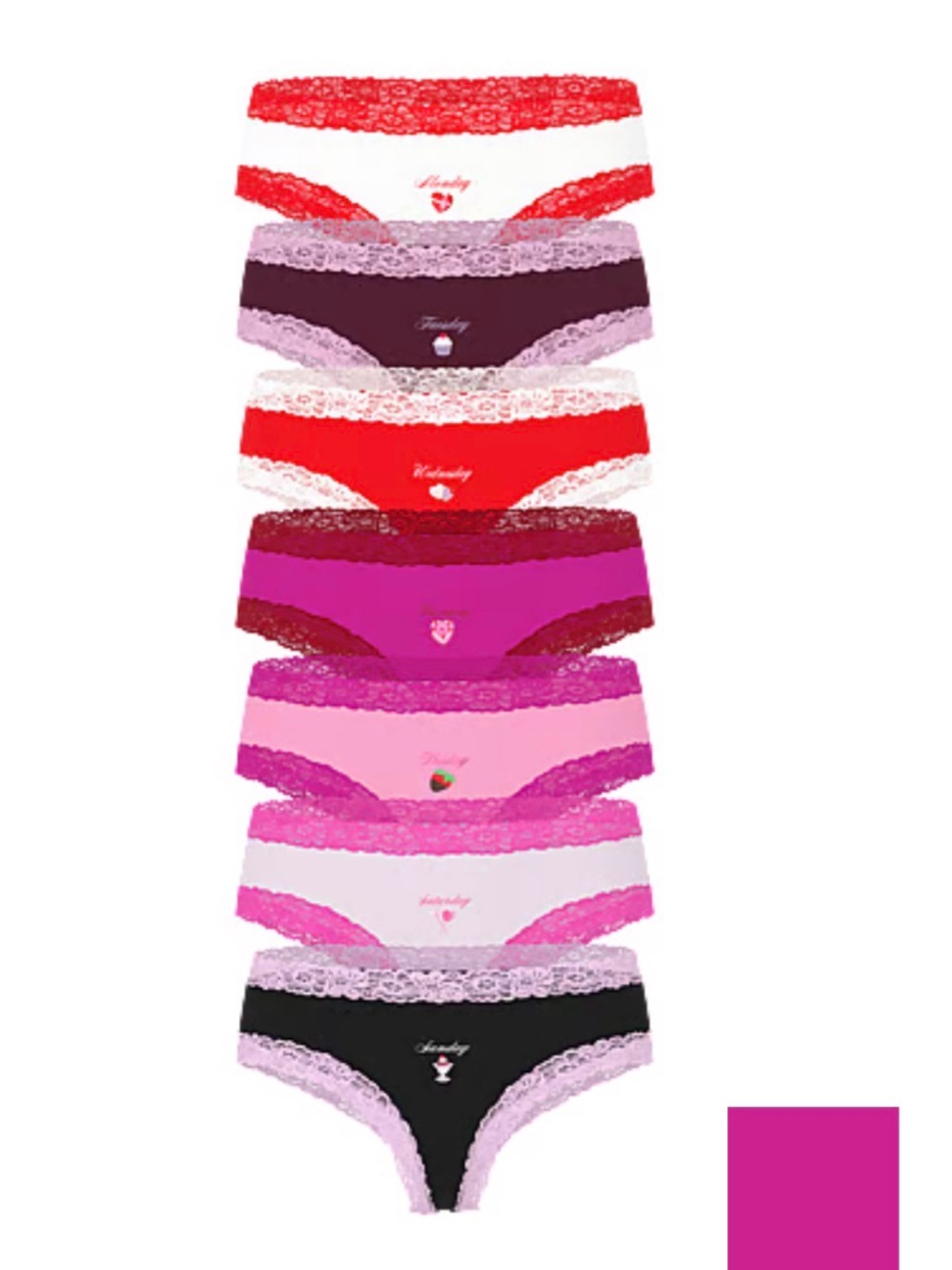 Pink Rose Women's Lace-Trim Bikini Panties - Multi Pink, Red & Black Set